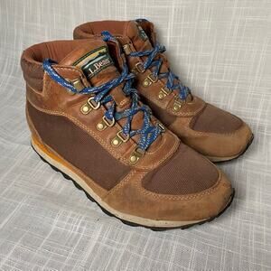 LLBean Brown Mesh Leather Classic Outdoor Hiking Ankle Boots Womens 9